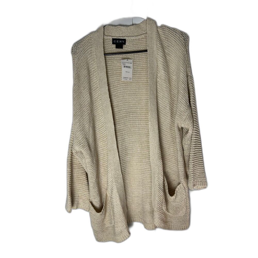 CENY Women's Textured Knit Open Front Cardigan 3/4 Sleeve M NWT